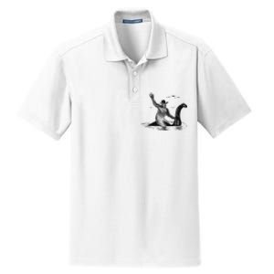 Bigfoot Riding On Nessie Lochness Cowboy Yeti Dry Zone Grid Polo