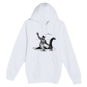 Bigfoot Riding On Nessie Lochness Cowboy Yeti Premium Pullover Hoodie