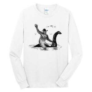 Bigfoot Riding On Nessie Lochness Cowboy Yeti Tall Long Sleeve T-Shirt