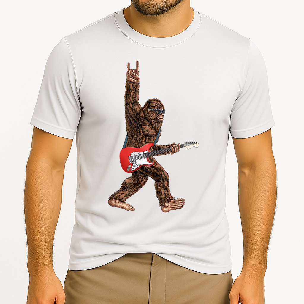 Bigfoot Rock On Guitar Cooling Performance Crew T-Shirt