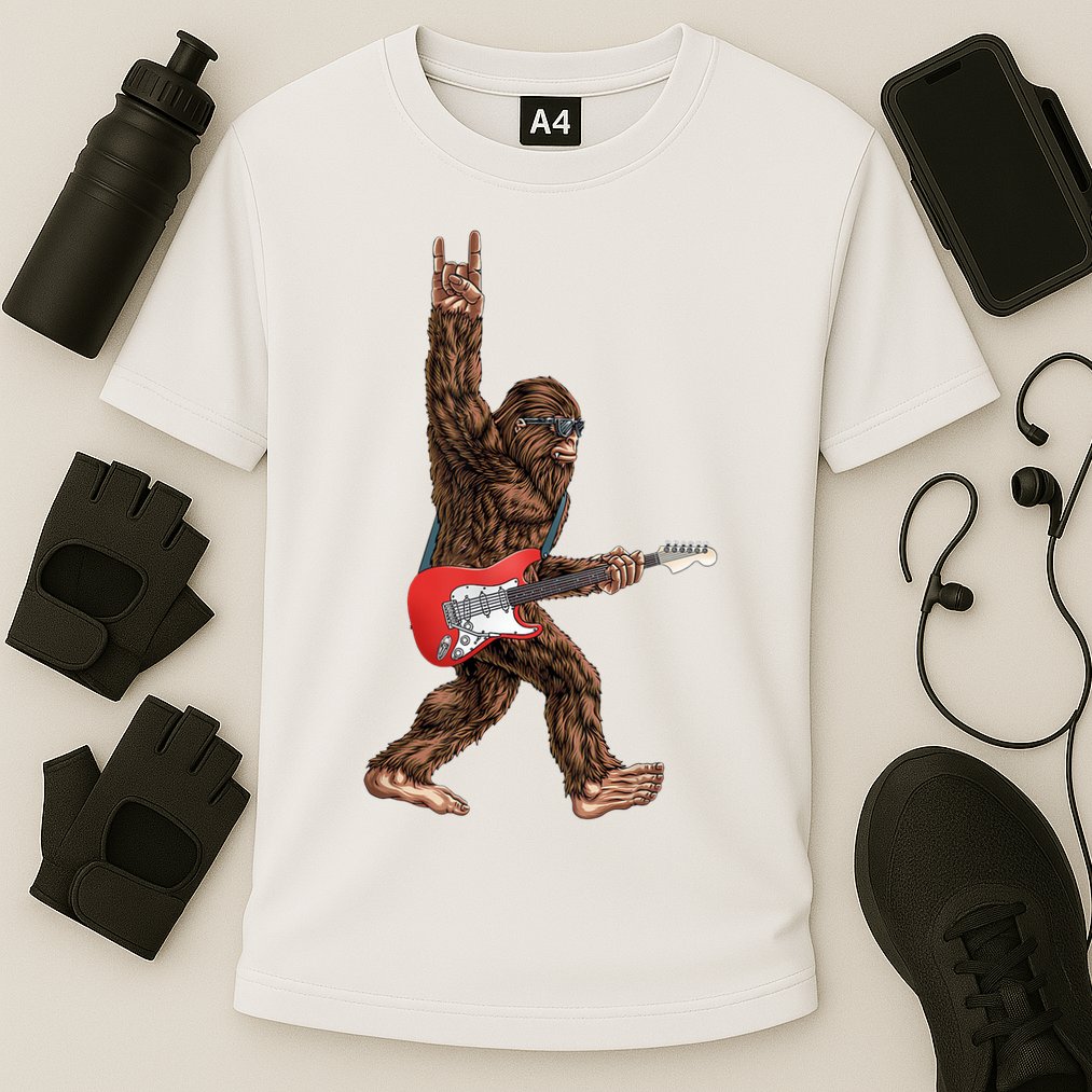 Bigfoot Rock On Guitar Cooling Performance Crew T-Shirt