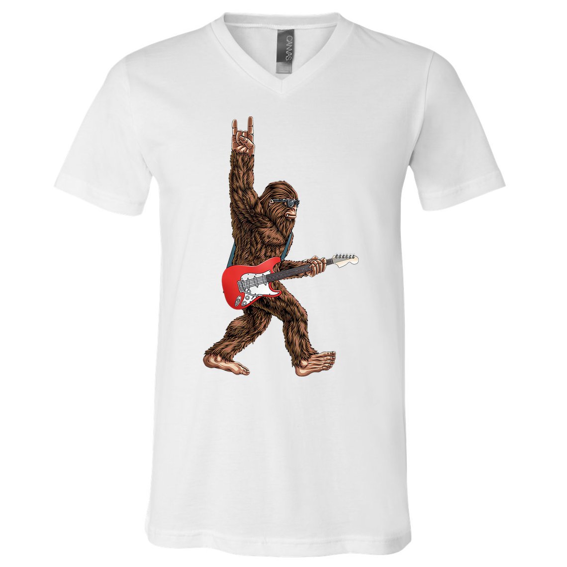 Bigfoot Rock On Guitar V-Neck T-Shirt