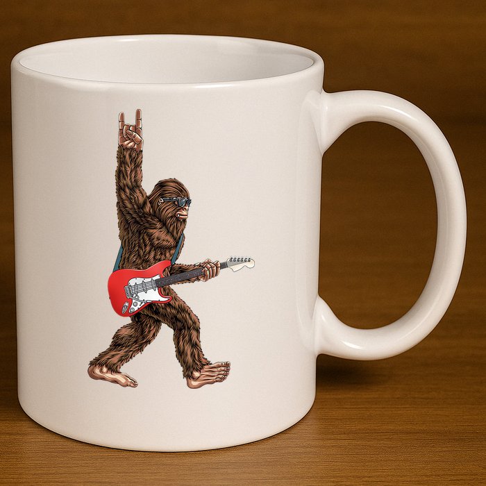 Bigfoot Rock On Guitar 11oz C Handle Ceramic Mug
