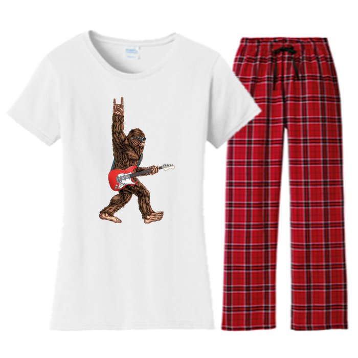 Bigfoot Rock On Guitar Women's Flannel Pajama Set