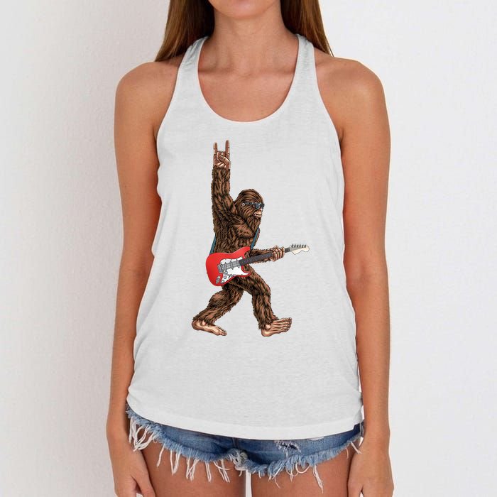 Bigfoot Rock On Guitar Women's Knotted Racerback Tank