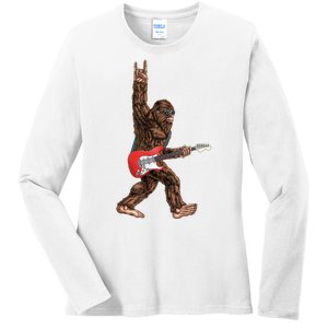 Bigfoot Rock On Guitar Ladies Long Sleeve Shirt