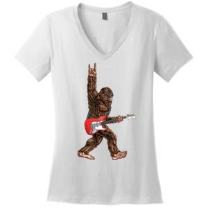 Bigfoot Rock On Guitar Women's V-Neck T-Shirt