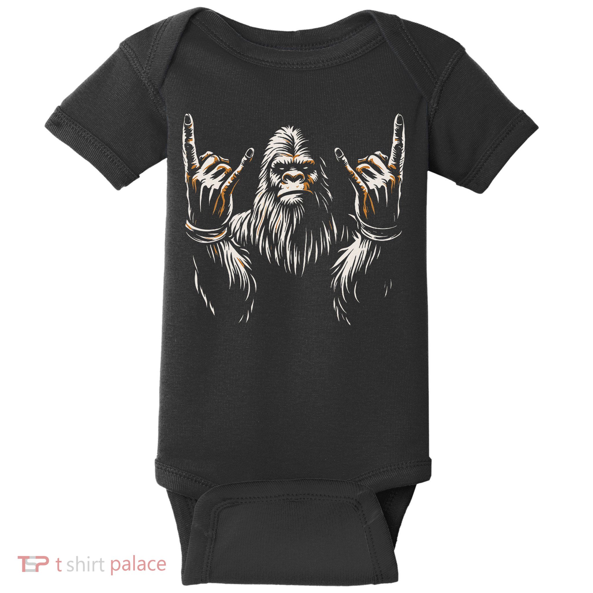 Bigfoot Rock On Sasquatch Rock And Roll Funny Rocker Baby Bodysuit