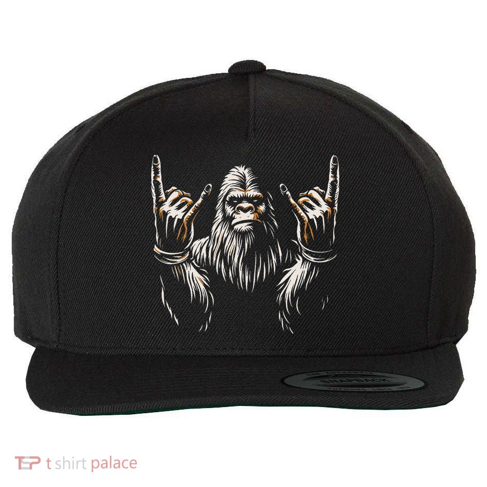 Bigfoot Rock On Sasquatch Rock And Roll Funny Rocker Wool Snapback Cap
