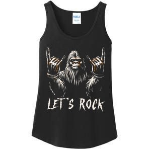 Bigfoot Rock On Funny Sasquatch Rock And Roll LetS Rock Ladies Essential Tank