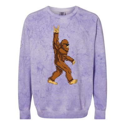 Bigfoot Rock On Sasquatch Rock And Roll Funny Colorblast Crewneck Sweatshirt