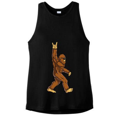 Bigfoot Rock On Sasquatch Rock And Roll Funny Ladies PosiCharge Tri-Blend Wicking Tank