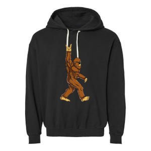 Bigfoot Rock On Sasquatch Rock And Roll Funny Garment-Dyed Fleece Hoodie