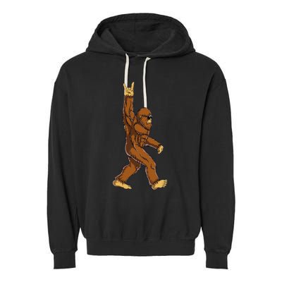 Bigfoot Rock On Sasquatch Rock And Roll Funny Garment-Dyed Fleece Hoodie