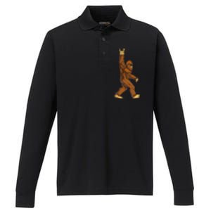 Bigfoot Rock On Sasquatch Rock And Roll Funny Performance Long Sleeve Polo