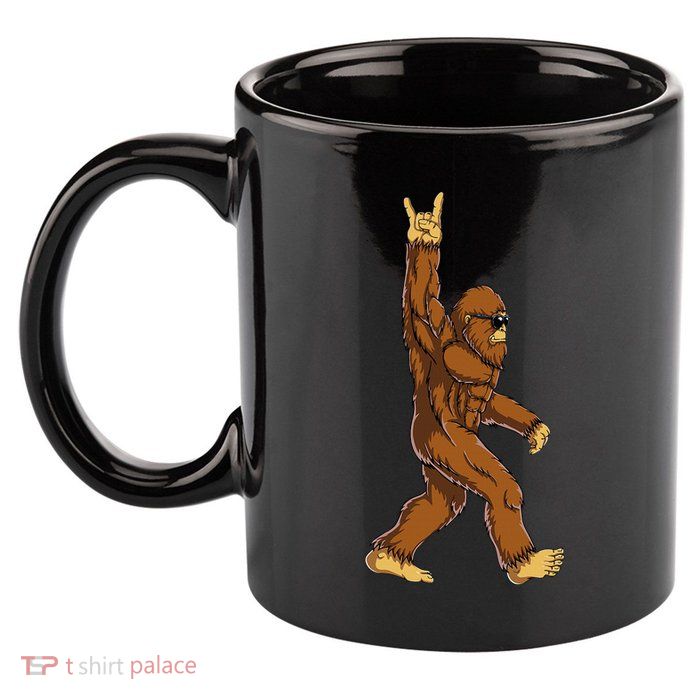 Bigfoot Rock On Sasquatch Rock And Roll Funny 11oz C Handle Ceramic Mug
