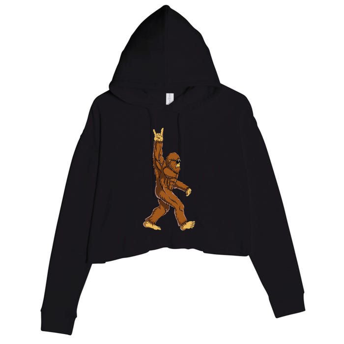 Bigfoot Rock On Sasquatch Rock And Roll Funny Crop Fleece Hoodie