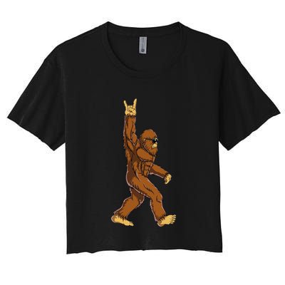 Bigfoot Rock On Sasquatch Rock And Roll Funny Crop Top
