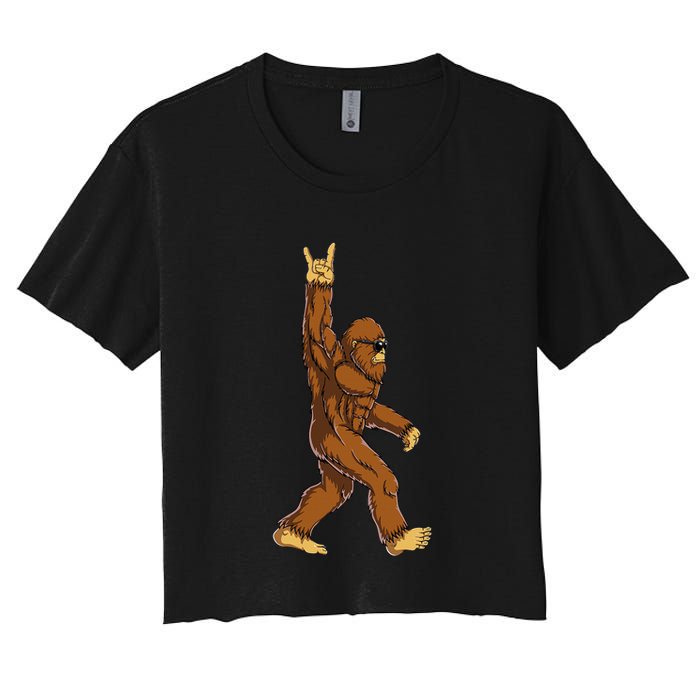 Bigfoot Rock On Sasquatch Rock And Roll Funny Crop Top