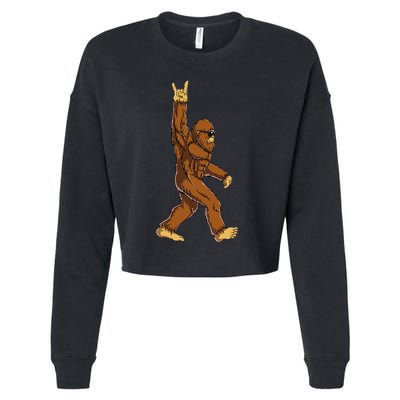 Bigfoot Rock On Sasquatch Rock And Roll Funny Cropped Pullover Crew