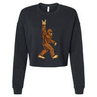 Bigfoot Rock On Sasquatch Rock And Roll Funny Cropped Pullover Crew