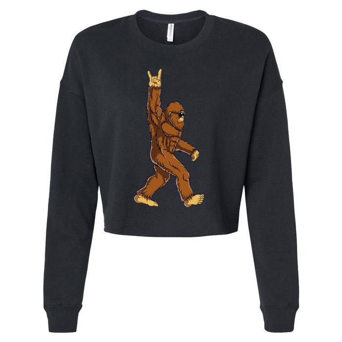 Bigfoot Rock On Sasquatch Rock And Roll Funny Cropped Pullover Crew