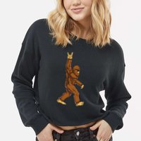 Bigfoot Rock On Sasquatch Rock And Roll Funny Cropped Pullover Crew