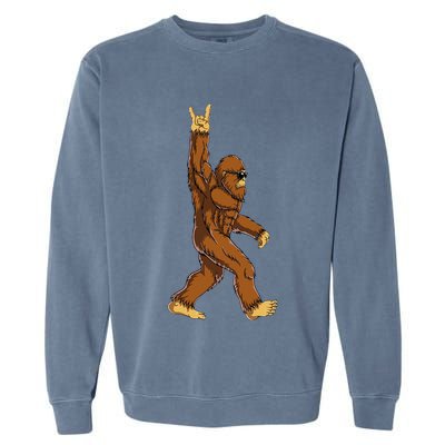 Bigfoot Rock On Sasquatch Rock And Roll Funny Garment-Dyed Sweatshirt