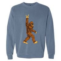 Bigfoot Rock On Sasquatch Rock And Roll Funny Garment-Dyed Sweatshirt