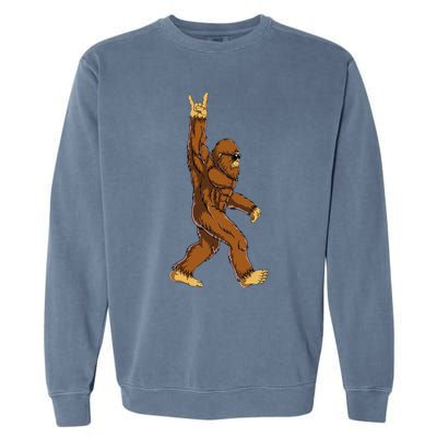 Bigfoot Rock On Sasquatch Rock And Roll Funny Garment-Dyed Sweatshirt