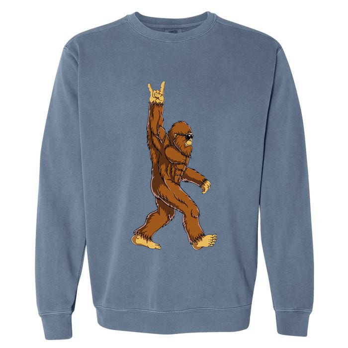 Bigfoot Rock On Sasquatch Rock And Roll Funny Garment-Dyed Sweatshirt