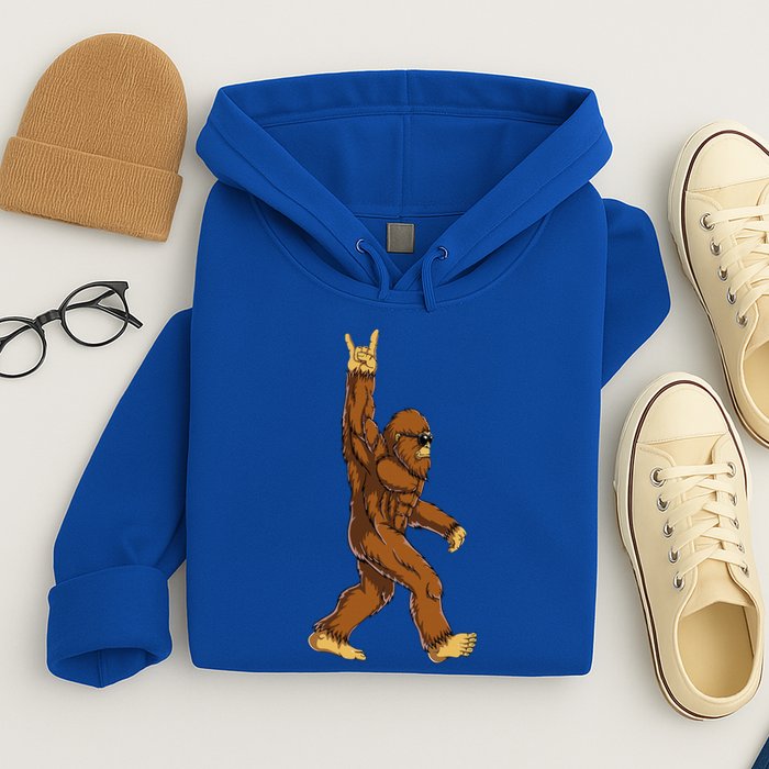 Bigfoot Rock On Sasquatch Rock And Roll Funny Hoodie