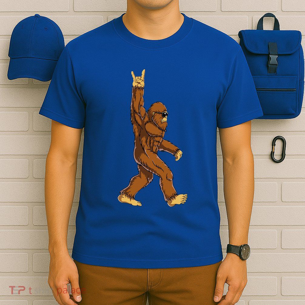 Bigfoot Rock On Sasquatch Rock And Roll Funny T-Shirt
