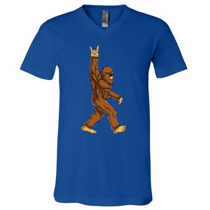 Bigfoot Rock On Sasquatch Rock And Roll Funny V-Neck T-Shirt