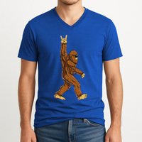 Bigfoot Rock On Sasquatch Rock And Roll Funny V-Neck T-Shirt