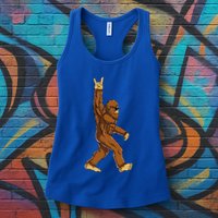 Bigfoot Rock On Sasquatch Rock And Roll Funny Womens Tank Top