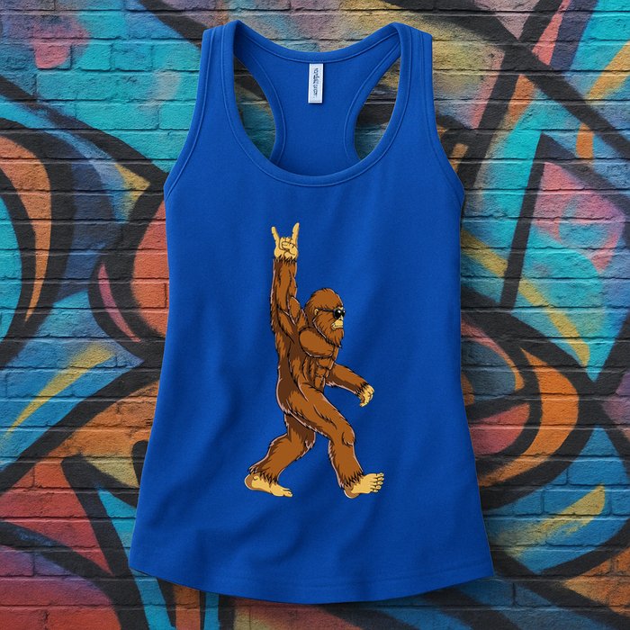 Bigfoot Rock On Sasquatch Rock And Roll Funny Womens Tank Top