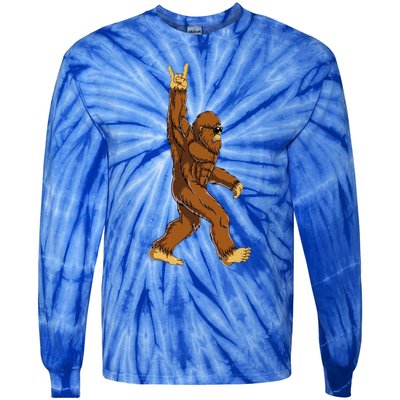 Bigfoot Rock On Sasquatch Rock And Roll Funny Tie-Dye Long Sleeve Shirt