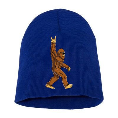 Bigfoot Rock On Sasquatch Rock And Roll Funny Short Acrylic Beanie