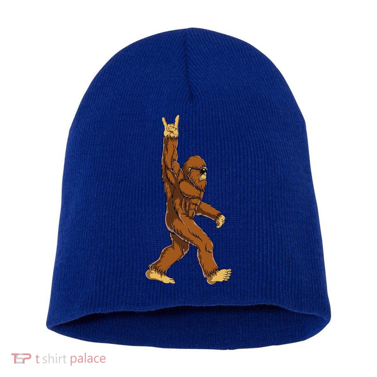 Bigfoot Rock On Sasquatch Rock And Roll Funny Short Acrylic Beanie