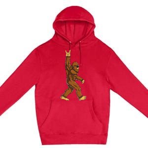 Bigfoot Rock On Sasquatch Rock And Roll Funny Premium Pullover Hoodie