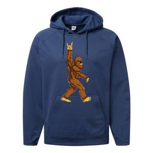 Bigfoot Rock On Sasquatch Rock And Roll Funny Performance Fleece Hoodie