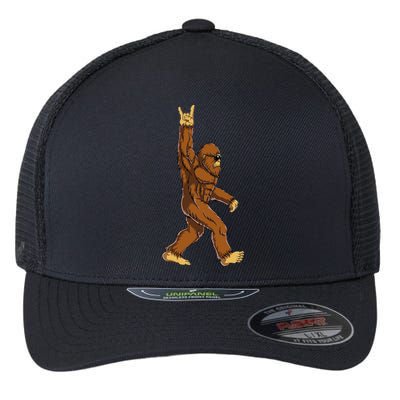 Bigfoot Rock On Sasquatch Rock And Roll Funny Flexfit Unipanel Trucker Cap