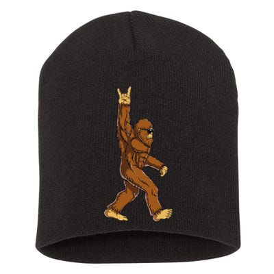 Bigfoot Rock On Sasquatch Rock And Roll Funny Short Acrylic Beanie