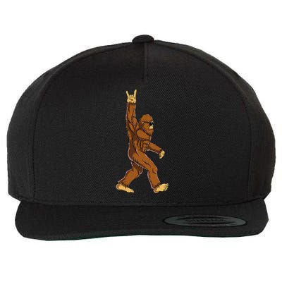 Bigfoot Rock On Sasquatch Rock And Roll Funny Wool Snapback Cap