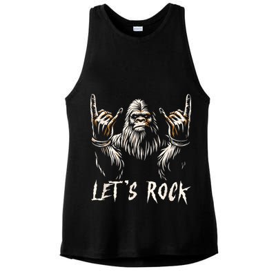 Bigfoot Rock On Funny Sasquatch Rock And Roll LetS Rock Ladies PosiCharge Tri-Blend Wicking Tank