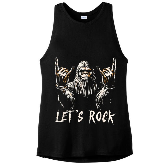 Bigfoot Rock On Funny Sasquatch Rock And Roll LetS Rock Ladies PosiCharge Tri-Blend Wicking Tank