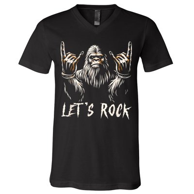 Bigfoot Rock On Funny Sasquatch Rock And Roll LetS Rock V-Neck T-Shirt