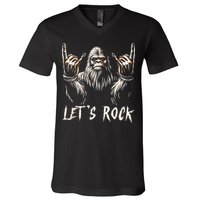 Bigfoot Rock On Funny Sasquatch Rock And Roll LetS Rock V-Neck T-Shirt