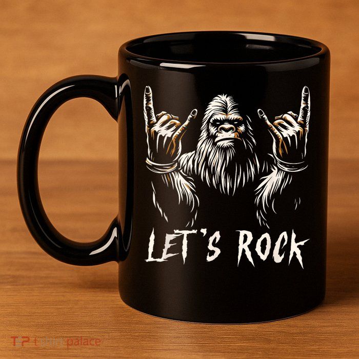 Bigfoot Rock On Funny Sasquatch Rock And Roll LetS Rock 11oz C Handle Ceramic Mug